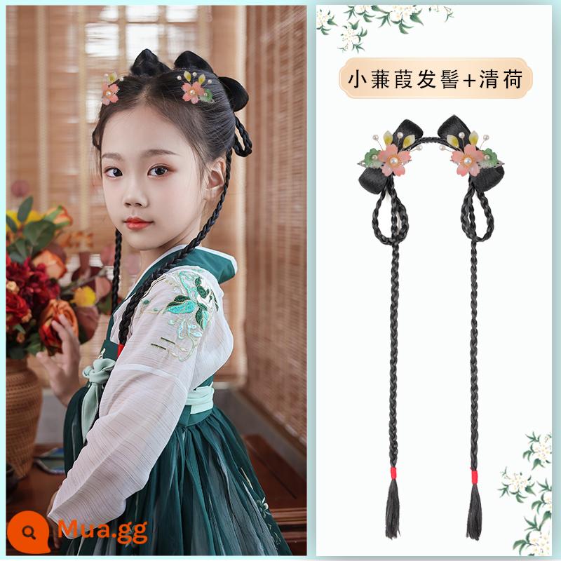 Trẻ em Hanfu tóc giả gói tấm tóc cổ trang phục một mảnh headband cổ gió tóc giả bé gái tạo kiểu phụ kiện tóc búi tóc trùm đầu - Tiểu Kiếm Gia + Thanh Hà