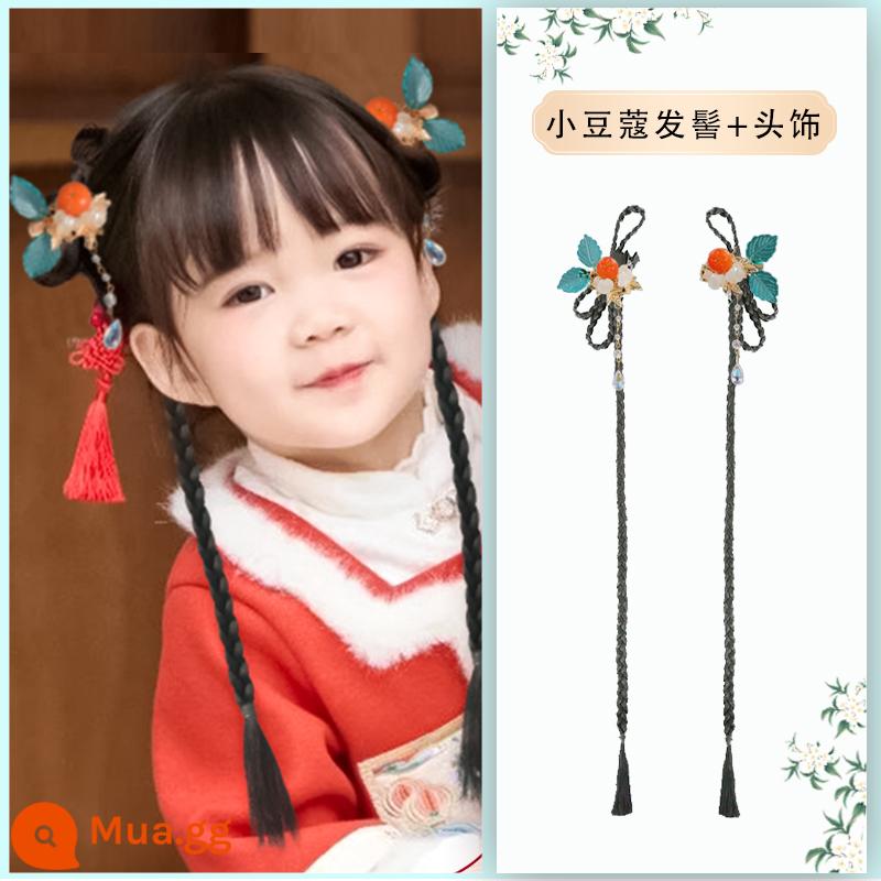 Trẻ em Hanfu tóc giả gói tấm tóc cổ trang phục một mảnh headband cổ gió tóc giả bé gái tạo kiểu phụ kiện tóc búi tóc trùm đầu - Búi bạch đậu khấu + phụ kiện tóc màu cam