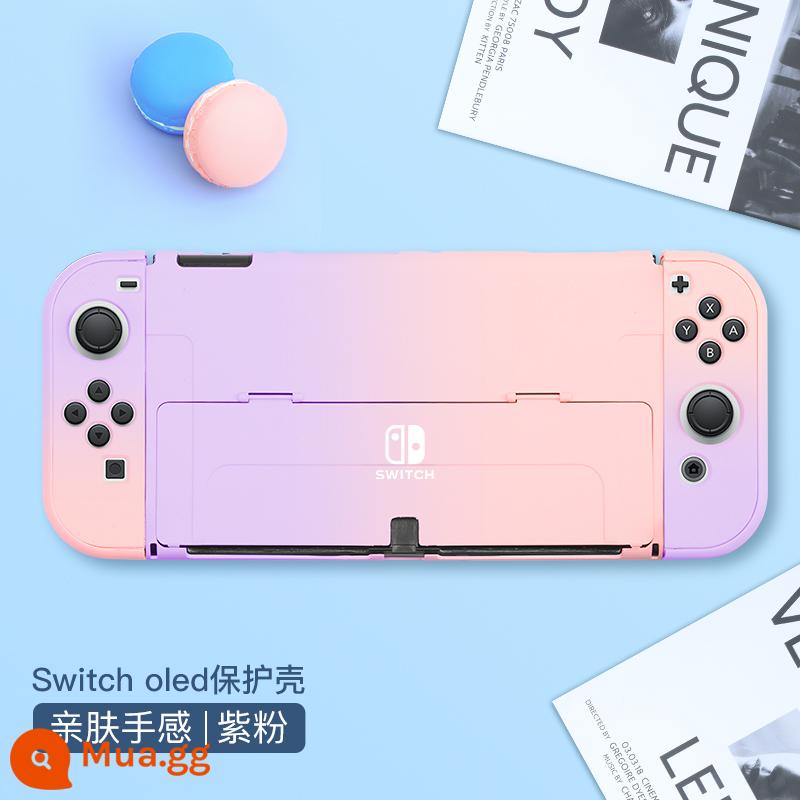 Chính thức Nintendo switcholed vỏ bảo vệ công tắc tay cầm vỏ ns vỏ cứng đế có thể cắm vỏ trong suốt vỏ oled túi lưu trữ bộ phụ kiện silicone mềm vỏ mềm riêng biệt tay áo silicone - Vỏ chuyển đổi thân thiện với da "Purple Pink gradient" đi kèm với miếng dán + nắp