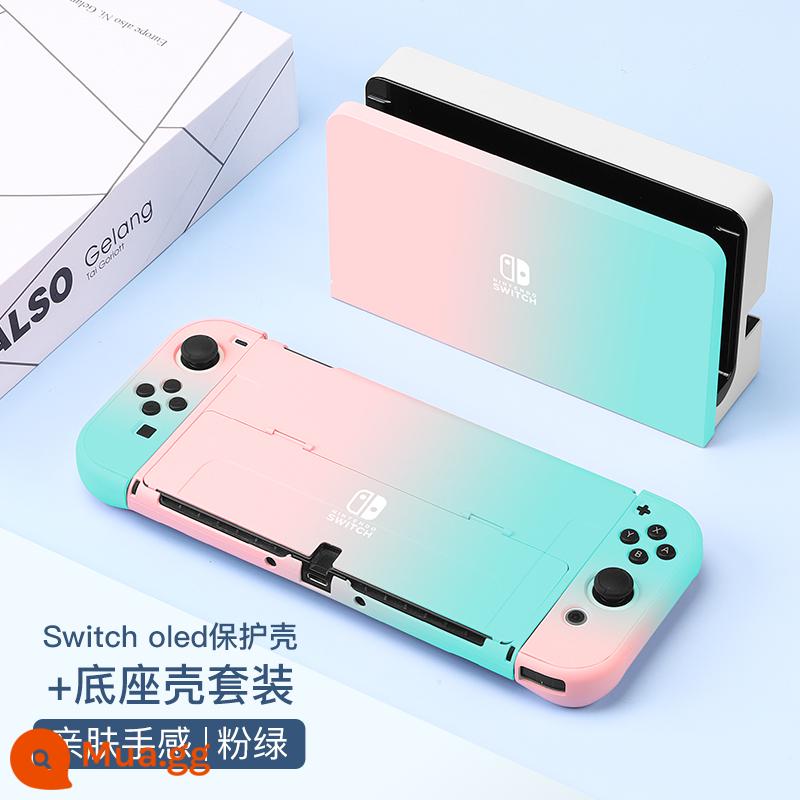 Vỏ bảo vệ Nintendo Switch, tay cầm Switchol, vỏ túi lưu trữ OLED, bộ phụ kiện đầy đủ, đế cắm ns, vỏ cứng, vỏ trong suốt, tách rời, vỏ mềm, hộp trò chơi di động bằng silicon - Vỏ + vỏ đế thân thiện với da "màu xanh lá cây hồng" được chuyển đổi √ màng + nắp miễn phí