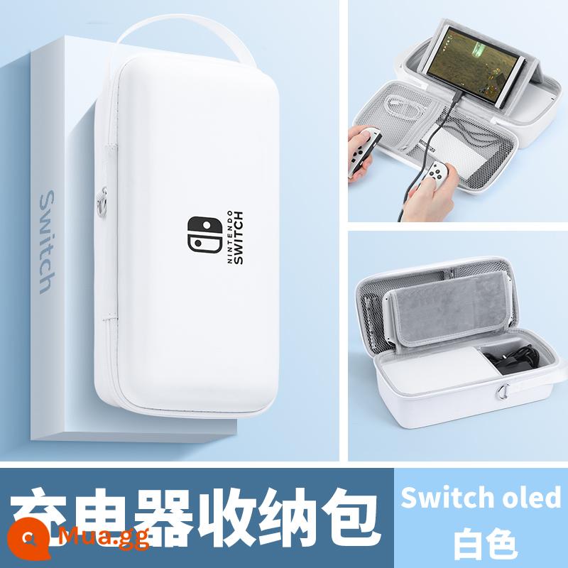 Bijibit switcholed túi lưu trữ Hộp đựng bộ sạc Nintendo switch di động dung lượng lớn hộp máy chơi game switchlite tay cầm oled cứng vỏ cứng phụ kiện bảng điều khiển ns - [Túi đựng Oled màu trắng] có thể đựng sạc + đế