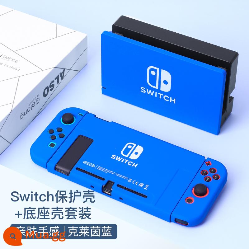 Chính thức Nintendo switcholed vỏ bảo vệ công tắc tay cầm vỏ ns vỏ cứng đế có thể cắm vỏ trong suốt vỏ oled túi lưu trữ bộ phụ kiện silicone mềm vỏ mềm riêng biệt tay áo silicone - chuyển đổi vỏ thân thiện với da "Klein Blue" + vỏ đế √ màng + nắp miễn phí