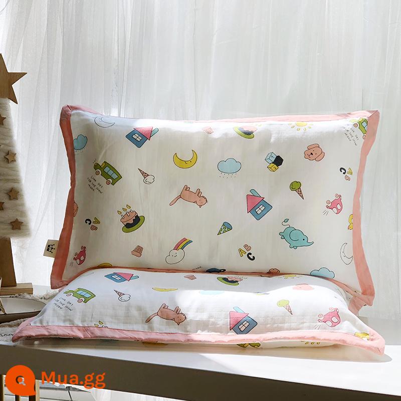 Cotton Nguyên Chất Cotton Gạc Gối Hoạt Hình Gối Khăn Cho Bé Mùa Hè Ký Túc Xá Thấm Mồ Hôi Thoáng Khí Gối Cao Su Trẻ Em - Vỏ gối thư giãn màu đỏ