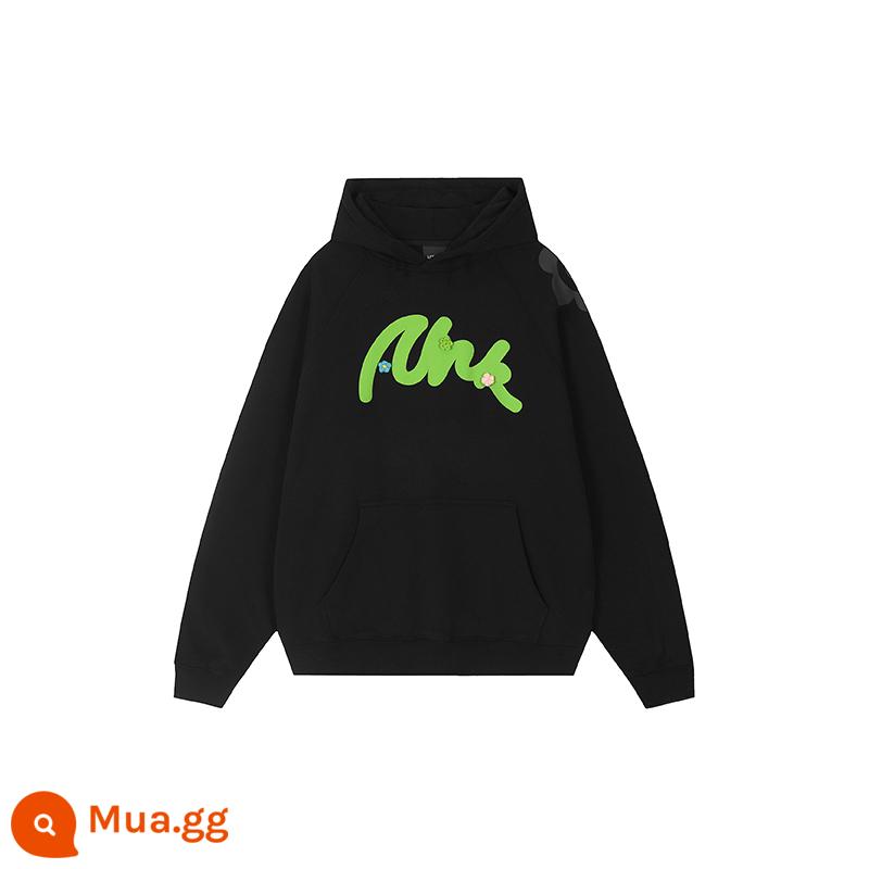 [Cửa hàng chính thức của Achock] Áo hoodie cotton dày in xốp in hình phong cách hip-hop của Mỹ được cá tính hóa bằng tay thêu hoa - Màu đen (kiểu thông thường)