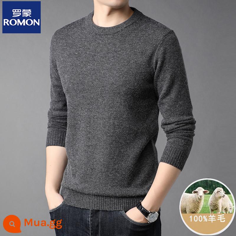 Những người đàn ông mới 100 chiếc áo len cashmere tinh khiết trung gian được sản xuất vào mùa đông, cổ áo bán bằng len và áo len dày - Cổ tròn màu xám đậm