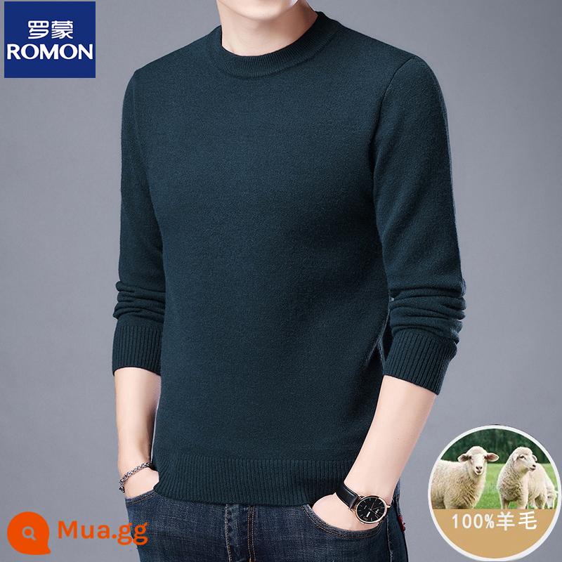 Những người đàn ông mới 100 chiếc áo len cashmere tinh khiết trung gian được sản xuất vào mùa đông, cổ áo bán bằng len và áo len dày - Cổ tròn màu xanh đậm