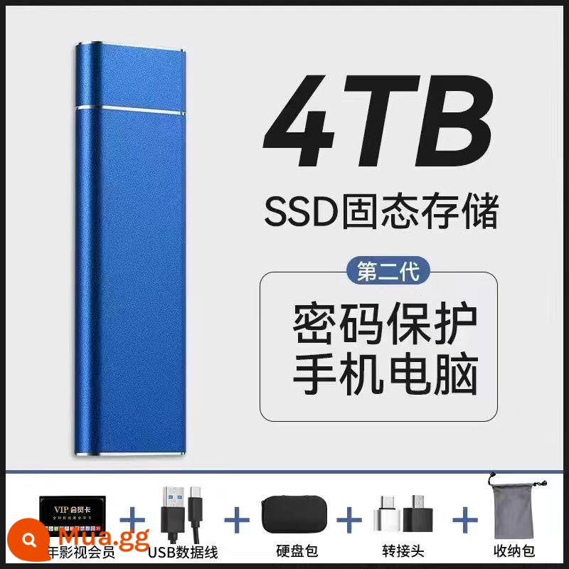 Ổ cứng di động siêu mỏng dung lượng lớn ổ cứng thể rắn đọc và ghi tốc độ cao 8T/4T/2T/1TB điện thoại di động và máy tính bên ngoài có thể được mã hóa - Chip nhập khẩu 4000G [Deep Sea Blue] + mã hóa bảo mật + đọc ghi tốc độ cao 3.0