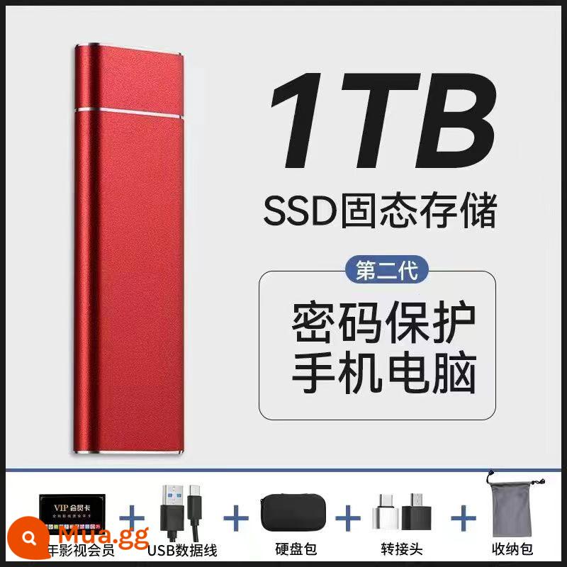 Ổ cứng di động siêu mỏng dung lượng lớn ổ cứng thể rắn đọc và ghi tốc độ cao 8T/4T/2T/1TB điện thoại di động và máy tính bên ngoài có thể được mã hóa - Chip nhập khẩu 1000G [China Red] + mã hóa bảo mật + đọc và ghi tốc độ cao 3.0