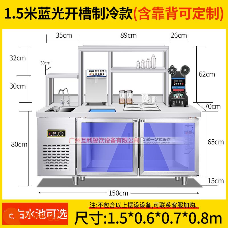 Đôi bên cùng có lợi liên tục thiết bị cửa hàng trà sữa trọn bộ thanh nước bàn làm việc thương mại cửa hàng đồ uống lạnh tủ bàn thao tác cà phê inox - Rãnh ánh sáng xanh 1,5m [thanh nước]