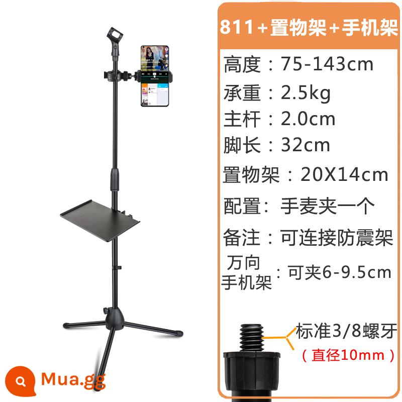 Chân Đế Micro Shengha Tripod Điện Thoại Di Động Dọc Trực Tiếp Giá Treo Micro Thanh Ngang Giá Đỡ Chống Sốc Kệ Micro - Trụ thẳng 811 + giá để đồ + giá đỡ điện thoại di động (75-143cm) chịu tải 3.0kg