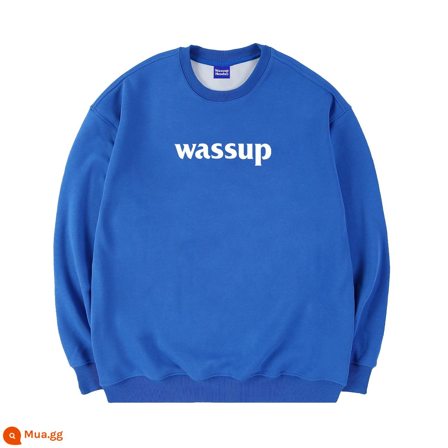 WASSUP HEODS retro hợp thời trang thương hiệu nam nữ mùa thu đông 2023 mới giản dị cặp đôi cổ tròn cotton dày T nguyên chất cotton dáng rộng - Màu xanh (bông terry xuân thu) 400g cotton nguyên chất không vón cục