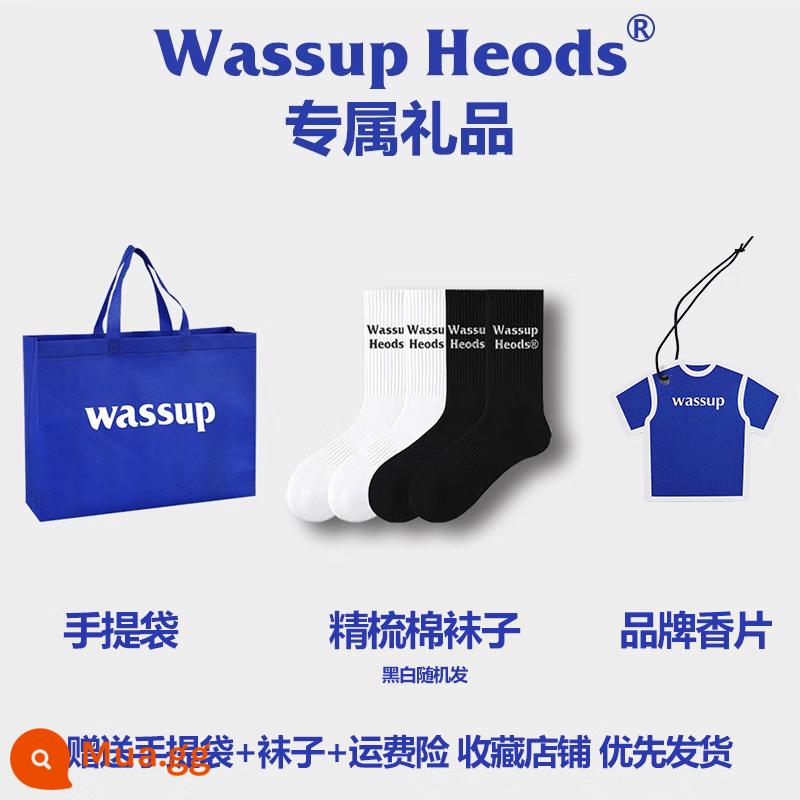 WASSUP HEODS retro hợp thời trang thương hiệu nam nữ mùa thu đông 2023 mới giản dị cặp đôi cổ tròn cotton dày T nguyên chất cotton dáng rộng - Bộ đồ Mua một tặng bốn! Bán hàng trực tiếp chính hãng