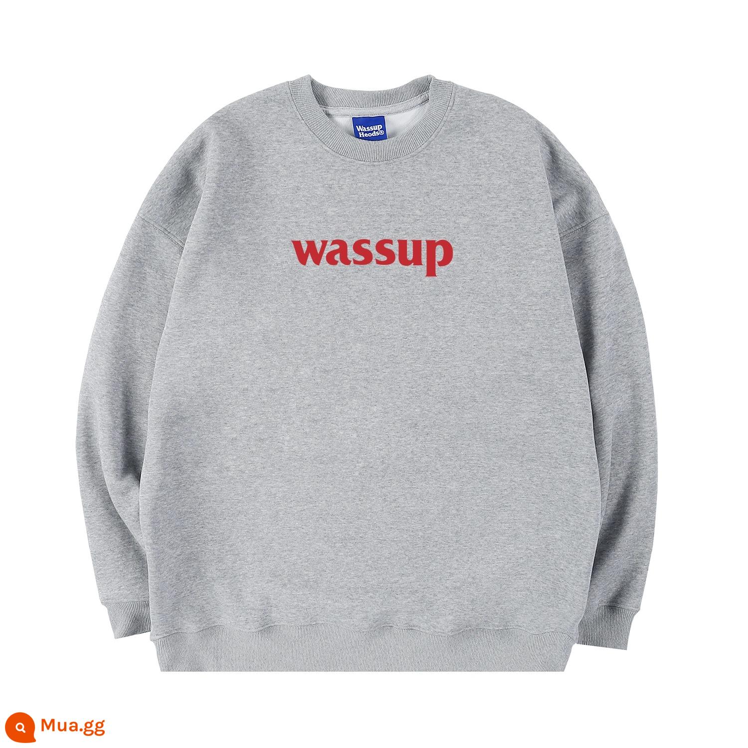 WASSUP HEODS retro hợp thời trang thương hiệu nam nữ mùa thu đông 2023 mới giản dị cặp đôi cổ tròn cotton dày T nguyên chất cotton dáng rộng - Màu xám (bông terry xuân thu) 400g cotton nguyên chất không vón cục