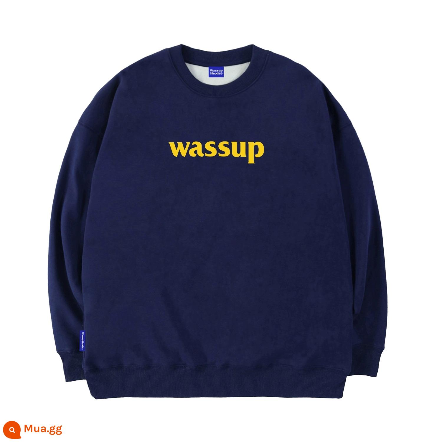 WASSUP HEODS retro hợp thời trang thương hiệu nam nữ mùa thu đông 2023 mới giản dị cặp đôi cổ tròn cotton dày T nguyên chất cotton dáng rộng - Màu xanh hải quân (bông terry xuân thu) 400g cotton nguyên chất không vón cục