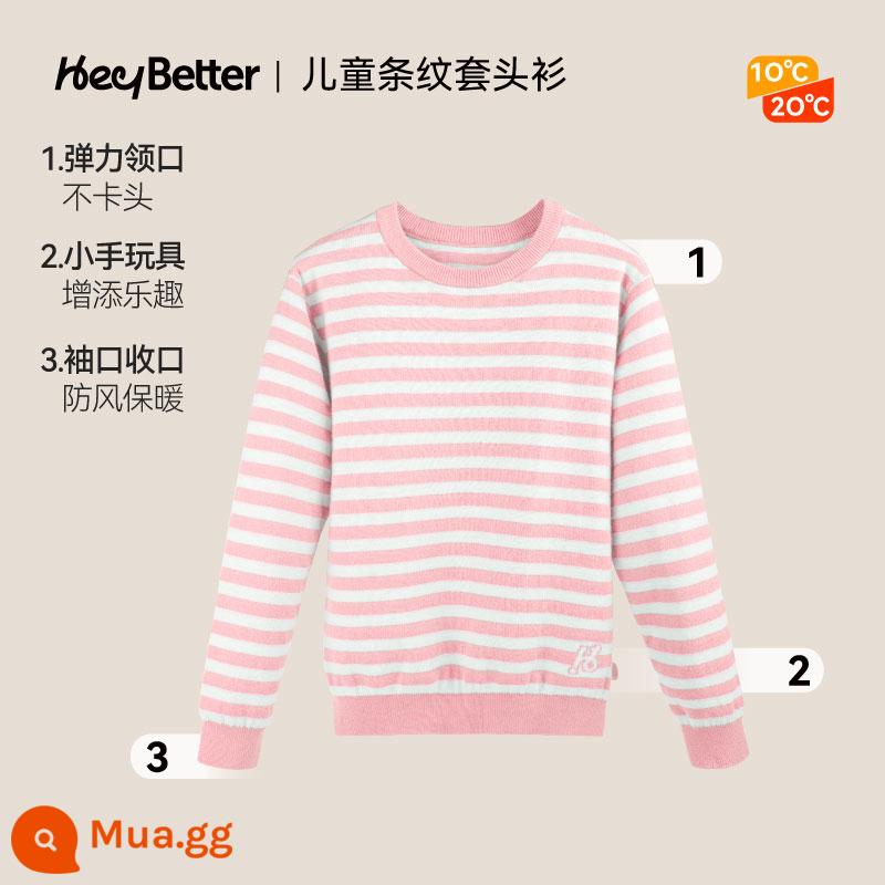 HeyBetter Trẻ Em Mới Dệt Kim Cardigan In Hoa Văn Áo Khoác Ngoài Áo Len Thu Đông Áo Khoác Bé Trai Và Bé Gái - [Chitosan kháng khuẩn | sọc] Núi Tuyết Hồng (Trắng nhạt/hồng)