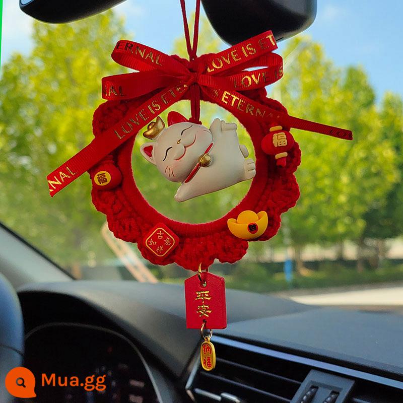 Mặt Dây Chuyền Ô Tô Handmade Mèo May Mắn Charm Trang Trí Trang Trí Ô Tô Dễ Thương Cao Cấp Phụ Kiện Ô Tô Chiếu Hậu Vật Trang Trí - Con mèo Nafu màu đỏ + nằm nghiêng được làm thủ công (thành phẩm!)