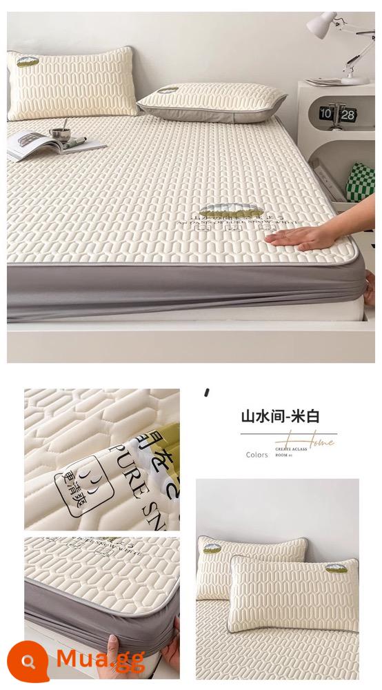 MUJI mùa hè băng lụa cao su trang bị tấm một mảnh trải giường nệm giường túi 2023 mới trải giường bao gồm tất cả - Màu trắng nhạt [Thảm cao su loại A ✅ nhập khẩu Thái Lan] đi kèm vỏ gối tương tự