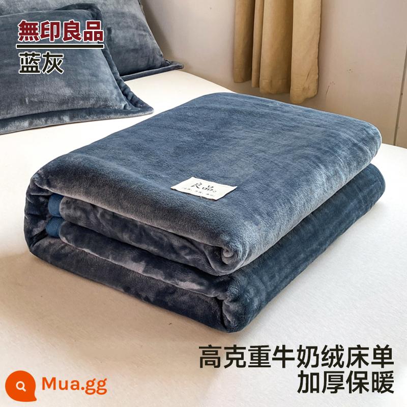 MUJI mùa đông sữa nhung giường đơn mảnh san hô nhung flannel Plus nhung dày ký túc xá 2 mặt sang trọng chăn - Xám xanh [giường đa năng, chống tĩnh điện, không vón cục]