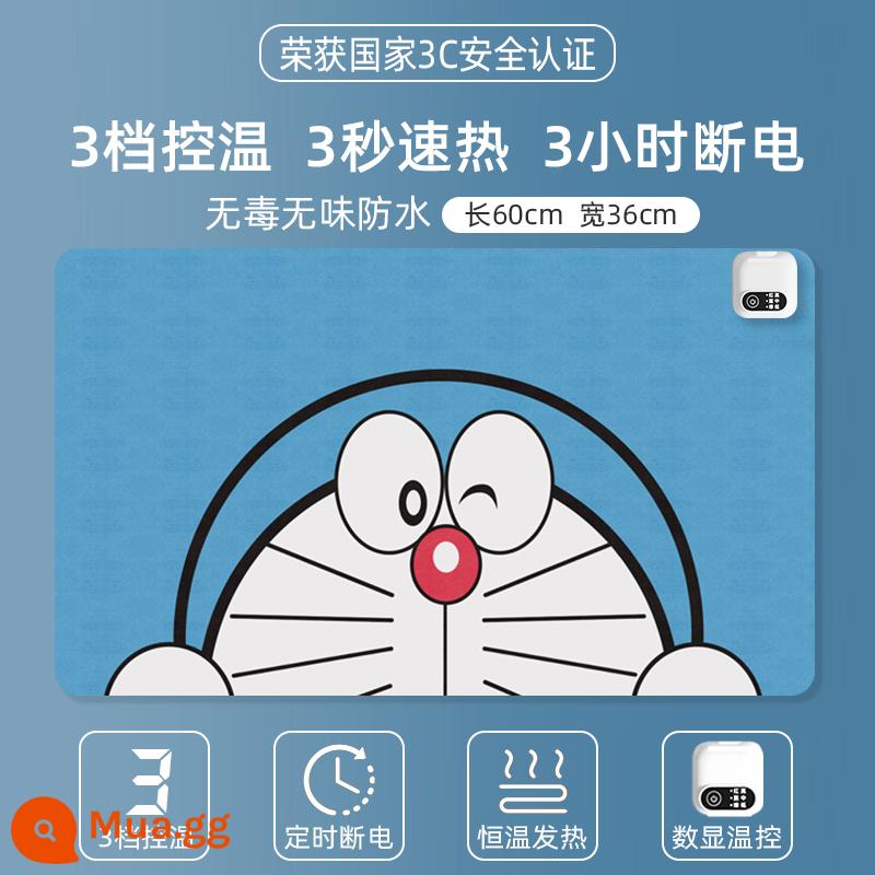 Nóng Miếng Lót Chuột Văn Phòng Để Bàn Làm Nóng Ấm Bàn Học Sinh Viết Bài Tập Viết Làm Nóng Bàn Tay Chống Thấm Nước - Mèo xanh (60*36cm) | Hẹn giờ thông minh 3h