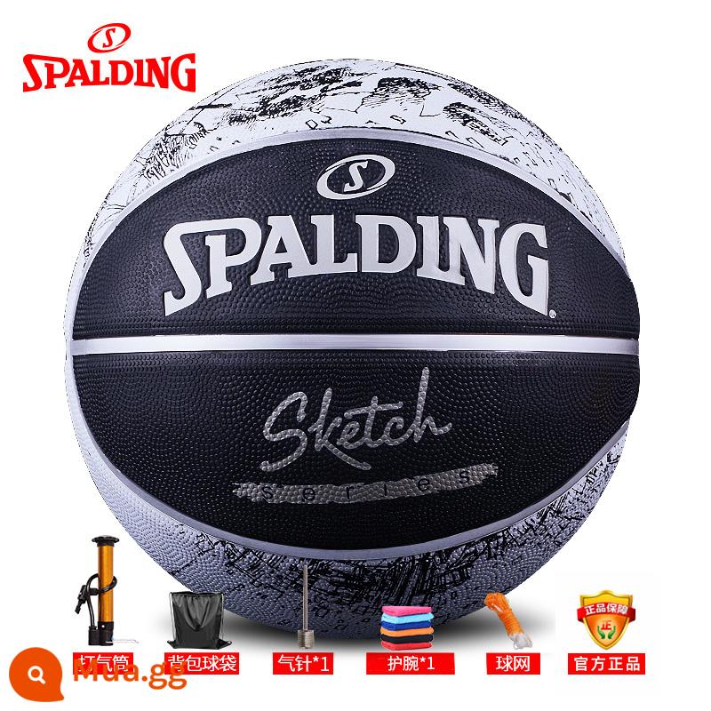 Bóng rổ Spalding sân bóng xi măng chịu mài mòn số 7 đen trắng sân bóng ngoài trời đặc biệt dành cho học sinh 1274 chính hãng - Gói quà tặng miễn phí 84-447Y (phác thảo đen trắng)