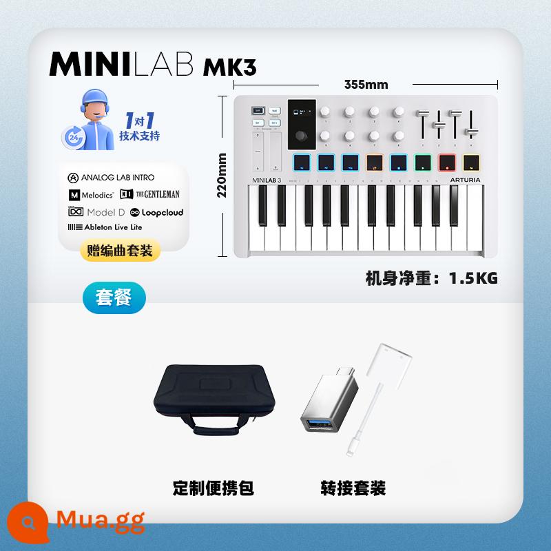 Thương hiệu trực tiếp Arturia MiniLab MK3 Portable Arranger MIDI Keyboard Controller Pad - ✅ Model bán chạy｜Túi vỏ cứng màu trắng MINILAB MK3 + bộ chuyển đổi + dịch vụ 1-1 + gói phần mềm sắp xếp