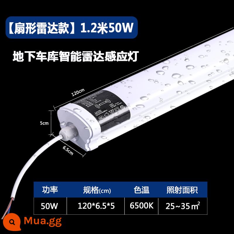 Đèn LED chống thấm nước ba đèn IP65 đèn chống ẩm kho lạnh xưởng xưởng phòng tắm ngoài trời chống thấm nước chiếu sáng ngoài trời - [Mẫu radar ngành] Đèn cảm biến nhà để xe ngầm 1,2m 50W Ánh sáng trắng IP65