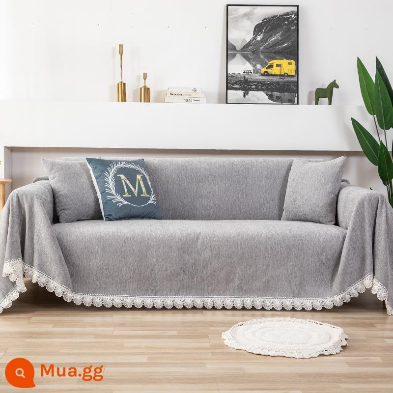 Vải bọc sofa sofa khăn bọc vải bốn mùa phổ quát chống trượt Lưới Bắc Âu bọc ghế sofa màu đỏ đệm phong cách ins bao gồm tất cả - Tính khí màu xám-(cạnh hòa tan trong nước)