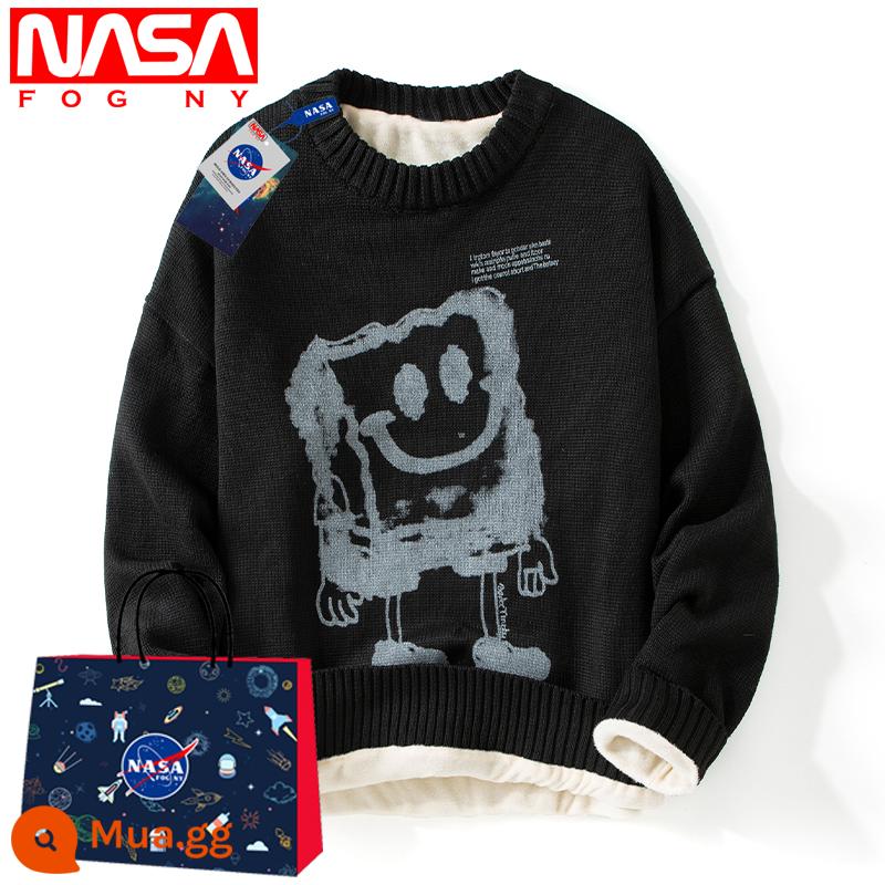 NASA Flagship Store Trang Web Chính Thức Mùa Đông Sang Trọng Dày Áo Len Nam Cổ Tròn Đáy Ấm Áo Sơ Mi Thương Hiệu Hợp Thời Trang Dệt Kim - 3025 màu đen cộng với nhung