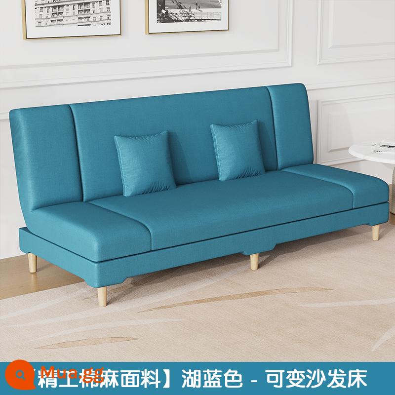 Căn hộ nhỏ cho thuê phòng sofa vải phòng khách 2023 căn hộ chung cư mới sofa giường gấp đa năng đa năng - [Chân gỗ nguyên khối bằng vải cotton và vải lanh Seiko] Giường sofa có thể thay đổi màu xanh hồ