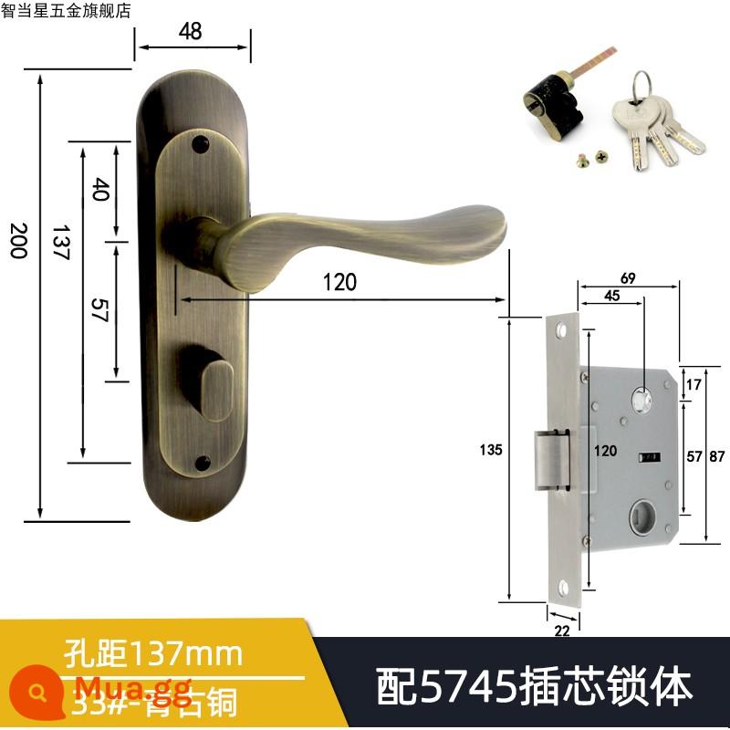 5745 Khóa tay nắm cửa lưỡi đơn lớn cho phòng thay đồ Khóa tay cầm áp lực lưỡi nghiêng Phong cách Trung Quốc Đơn giản/Phong cách châu Âu Khóa cửa gỗ một lưỡi cổ điển - Khoảng cách lỗ đồng 33 # 137