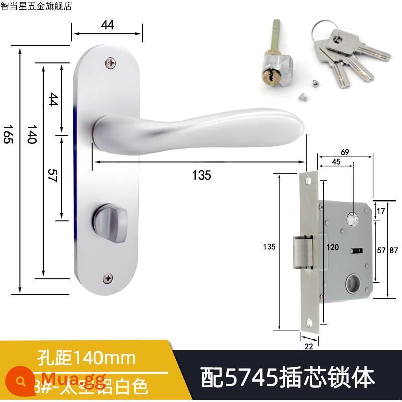 5745 Khóa tay nắm cửa lưỡi đơn lớn cho phòng thay đồ Khóa tay cầm áp lực lưỡi nghiêng Phong cách Trung Quốc Đơn giản/Phong cách châu Âu Khóa cửa gỗ một lưỡi cổ điển - Khoảng cách lỗ trắng nhôm 8 # 140