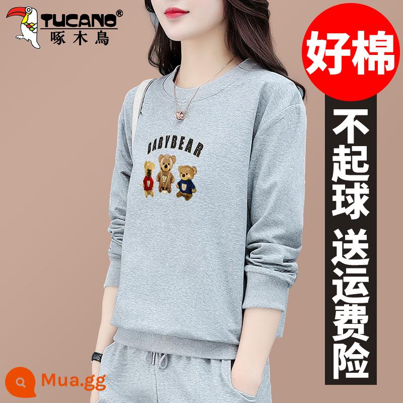 Chim Gõ Kiến Plus Nhung Bộ Đồ Thể Thao Nữ Thu Đông 2022 Mới Rời Cổ Phong Cách Phương Tây Cotton Dày Dặn T 2 Bộ Đồ - Màu xám [áo đơn]