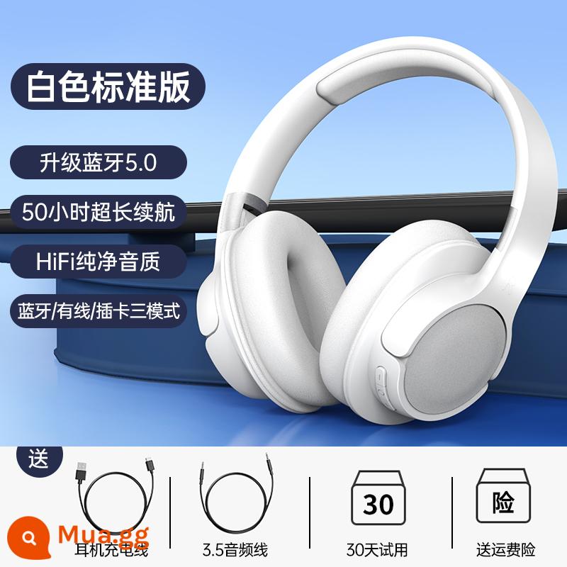 Tai nghe Bluetooth gắn trên đầu chính hãng không dây giảm tiếng ồn chủ động tai nghe máy tính chơi game thể thao điện tử chất lượng cao với lúa mì - Màu trắng丨Phiên bản tiêu chuẩn [bộ nhớ gấp★kết nối thứ hai sau khi bật nguồn] đi kèm với cáp âm thanh