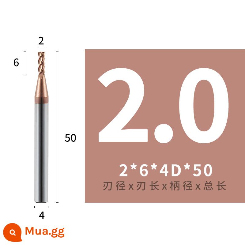 Dao phay phủ cacbua thép vonfram 55 độ Dao phay đáy phẳng 4 cạnh mở rộng thép CNC Máy phay đáy phẳng CNC - 2*6*4D*50