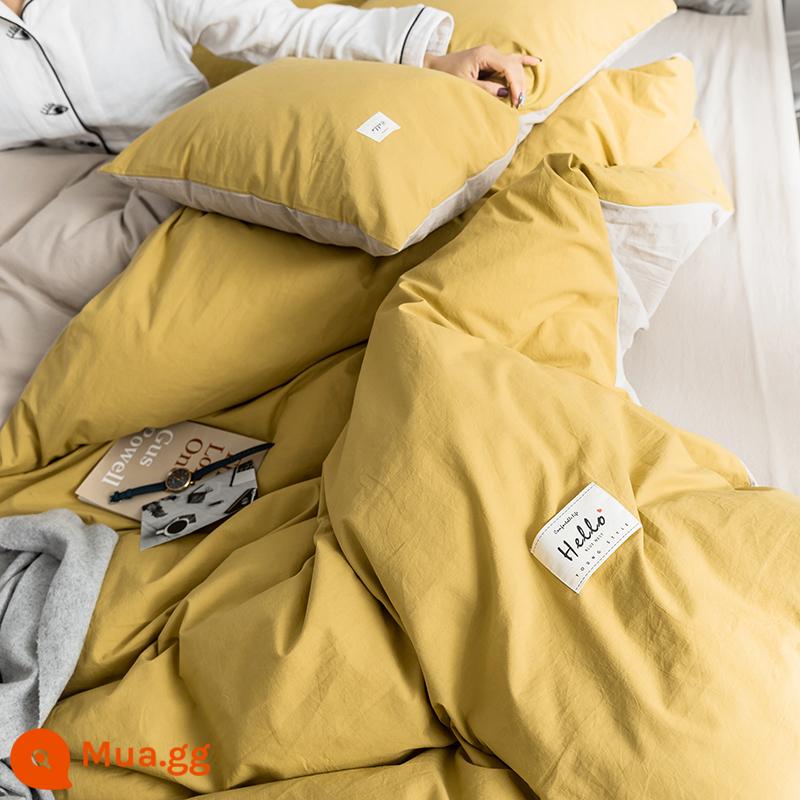 MUJI cotton 4 món nguyên chất cotton chần gòn ga trải giường 3 món đơn đôi 4 mùa chăn ga gối đệm 87 - Mơ + Kaki