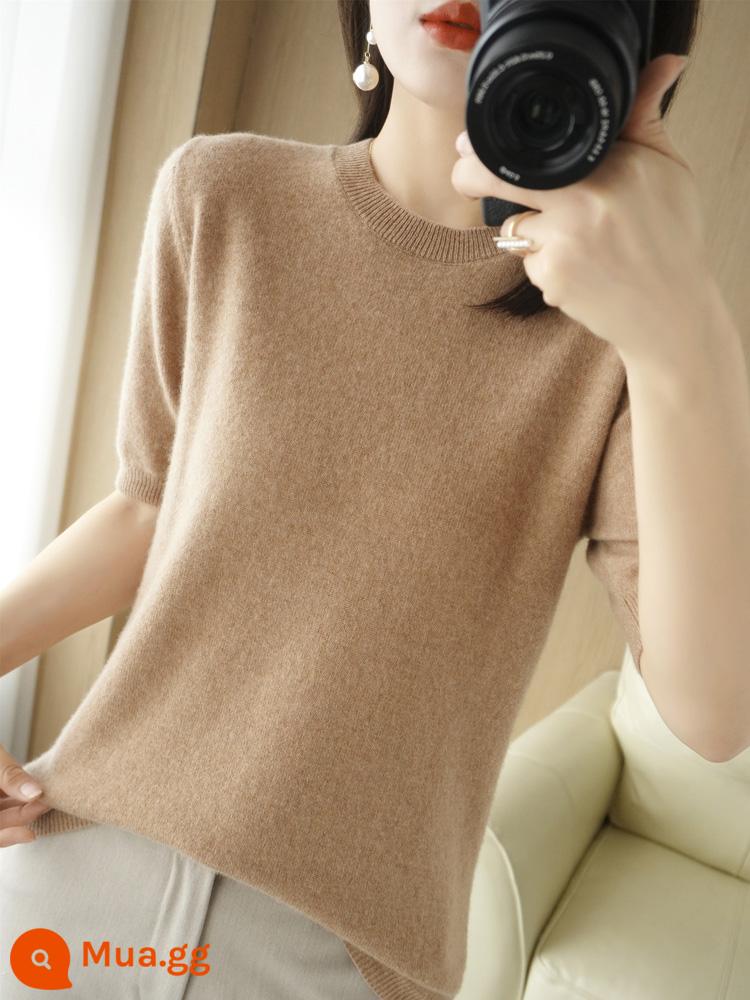 Áo len cardigan ngắn tay mùa xuân và mùa thu mùa hè cổ chữ V nửa tay mùa hè của phụ nữ Áo len cashmere mỏng Áo len đáy mỏng - Lạc Đà Vàng [Cổ Tròn]