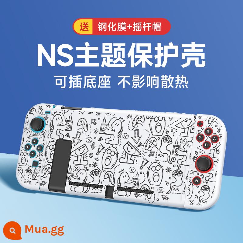 Vỏ bảo vệ công tắc có thể được cắm vào đế Vỏ bảo vệ công tắc Nintendo Vỏ bảo vệ tay cầm vỏ mềm thân thiện với da ns nước mắt mờ vương quốc silicone trong suốt túi lưu trữ vỏ cứng - Vỏ mềm thân thiện với da NS [dòng quái vật] đi kèm màng cường lực + nắp