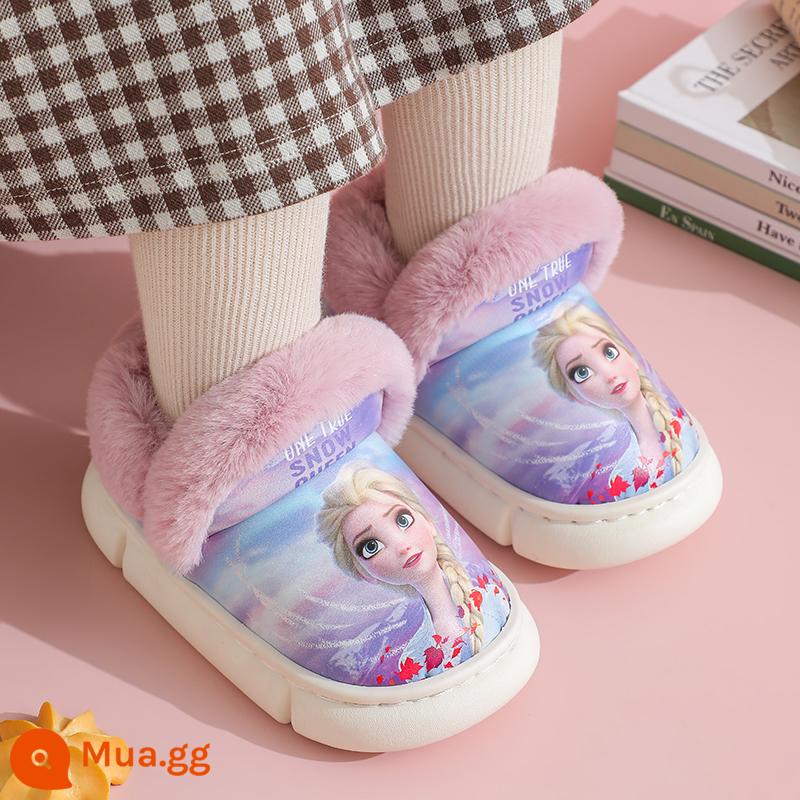 Disney Esha Children Cotton Slipper Girl Baby Baby Winter trong nhà chống lại dép dày và ấm - Elsa☆Giày cotton màu tím