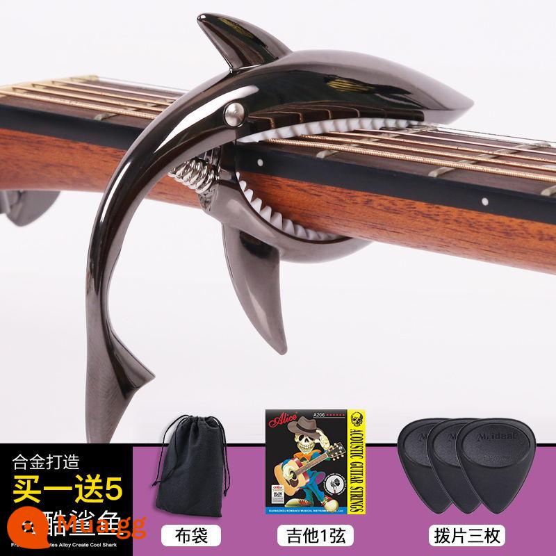 Kẹp chuyển vị cá mập có giá trị cao cá tính nâng cao chuyển vị bài hát dân gian clip guitar chuyển ngữ đặc biệt clip phụ kiện đàn ukulele - Cá mập đen + tặng kèm 1 dây và 3 cuốc + túi vải