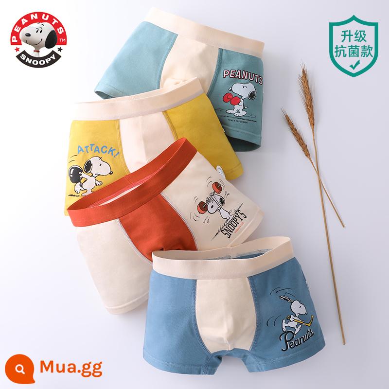 Snoopy quần lót cotton trẻ em quần boxer bé trai 100% cotton quần boxer bé trai cho bé lớn - Snoopy S104 Series [Loại Kháng Khuẩn] 4 Gói