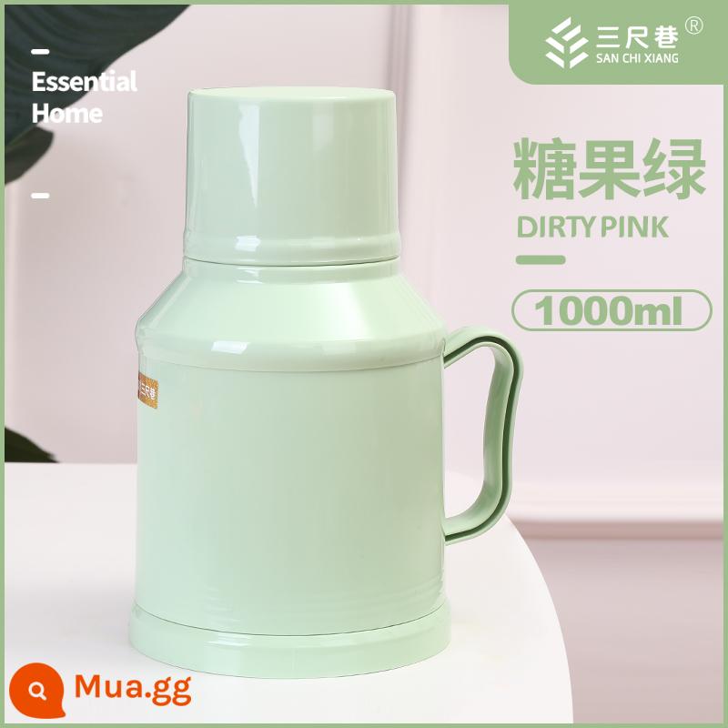 Ấm Siêu Tốc Cách Nhiệt Hộ Gia Đình Dung Tích Di Động Nhỏ Giữ Nhiệt Ấm Siêu Tốc Mini Nhỏ Giữ Nhiệt Văn Phòng Kính Lót Nữ Giữ Nhiệt Ấm Siêu Tốc - Bộ hoàn chỉnh 1L kẹo màu xanh lá cây (vỏ + lớp lót + nút chặn)