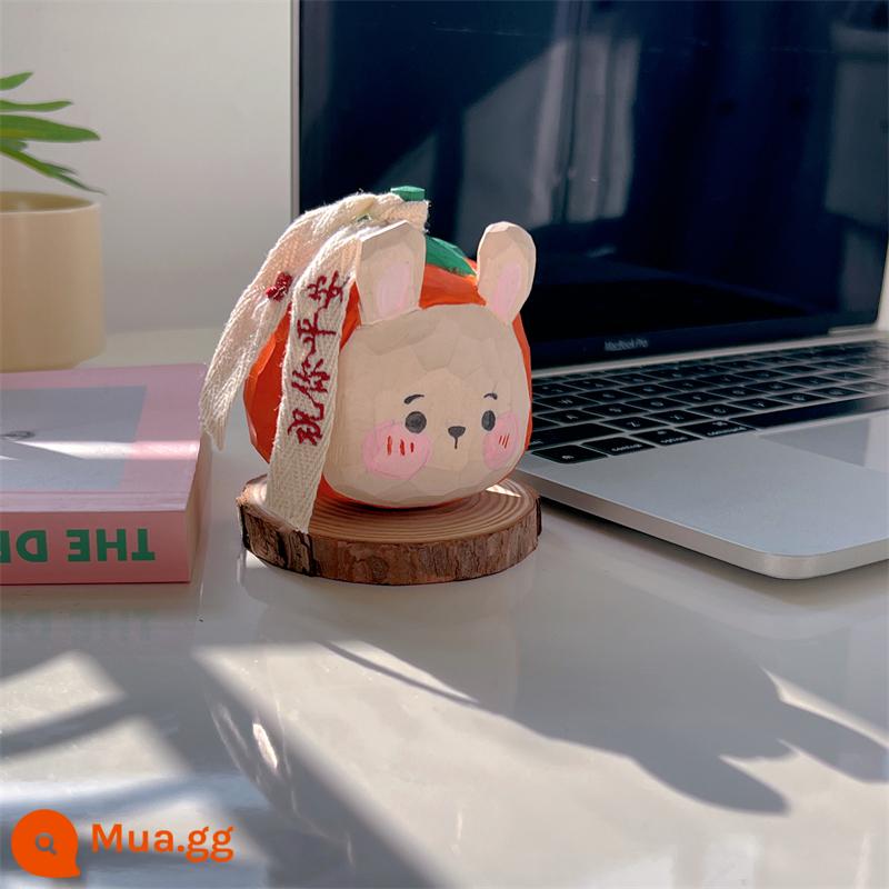 Quả hồng Ruyi Little White Rabbit Handmade Khắc gỗ Máy tính để bàn Thủ công mỹ nghệ Trang trí Quà tặng cho bạn gái Bạn trai và bạn bè - [Thỏ hồng Như Ý có đế] Có nhãn dệt thêu "Chúc bạn bình an"