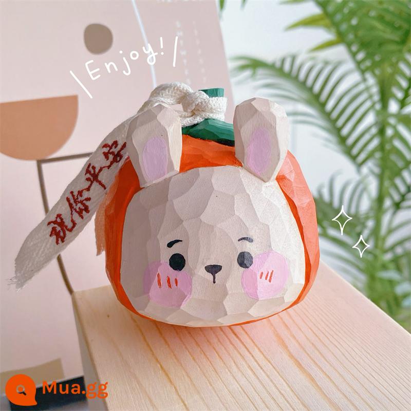 Quả hồng Ruyi Little White Rabbit Handmade Khắc gỗ Máy tính để bàn Thủ công mỹ nghệ Trang trí Quà tặng cho bạn gái Bạn trai và bạn bè - [Thỏ Hồng Như Ý] Nhãn dệt thêu chúc bình an