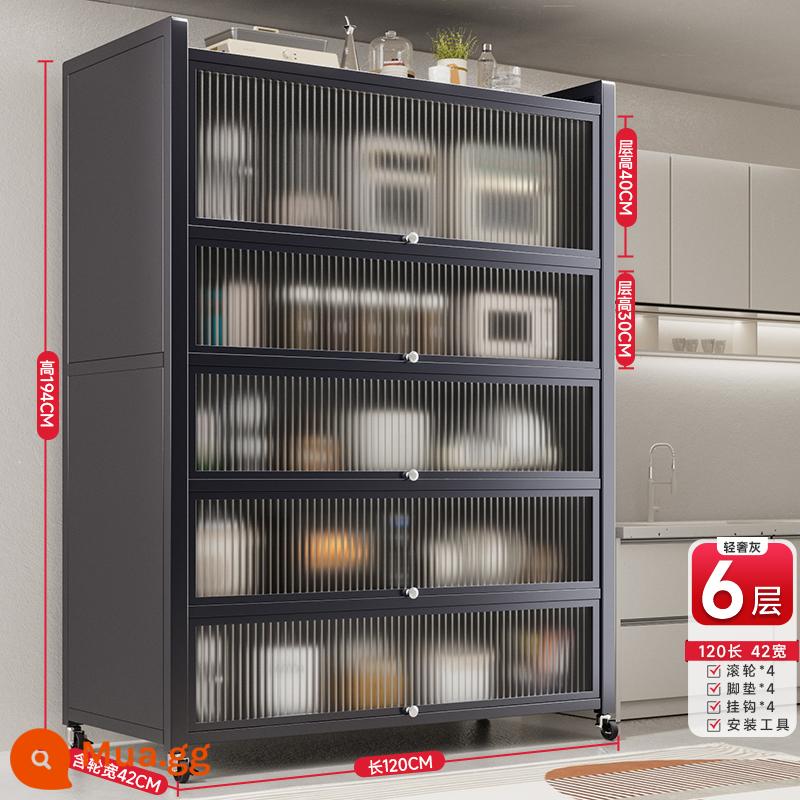 Kitchen Story cực rộng 44cm Giá để đồ nhà bếp đặt trên sàn nhiều lớp đựng đồ tích hợp trong tủ bát đĩa và giá để đồ bên bữa ăn - Màu xám [Gia cố cực dày thế hệ thứ 6] sáu lớp dài 120 * rộng 42 * chiều cao lớp 40cm