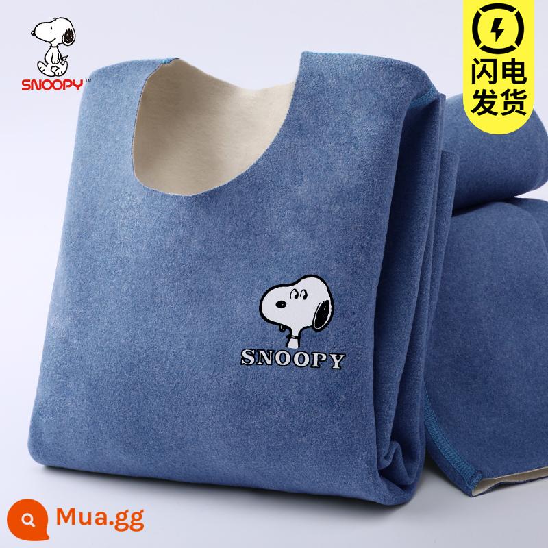 Snoopy quần áo mùa thu trẻ em quần vệ sinh cơn sốt bé trai quần lót cotton Plus nhung dày dặn bé trai lớn giữ ấm - Snoopy (xám xanh)