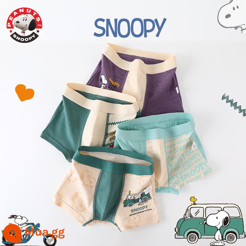 Quần lót trẻ em bé trai cotton quần lót boxer bé trai bé trung và lớn cotton 100% modal quần boxer an toàn - Snoopy-Mới (phiên bản nâng cấp-ngải cứu kháng khuẩn) 4 gói-4