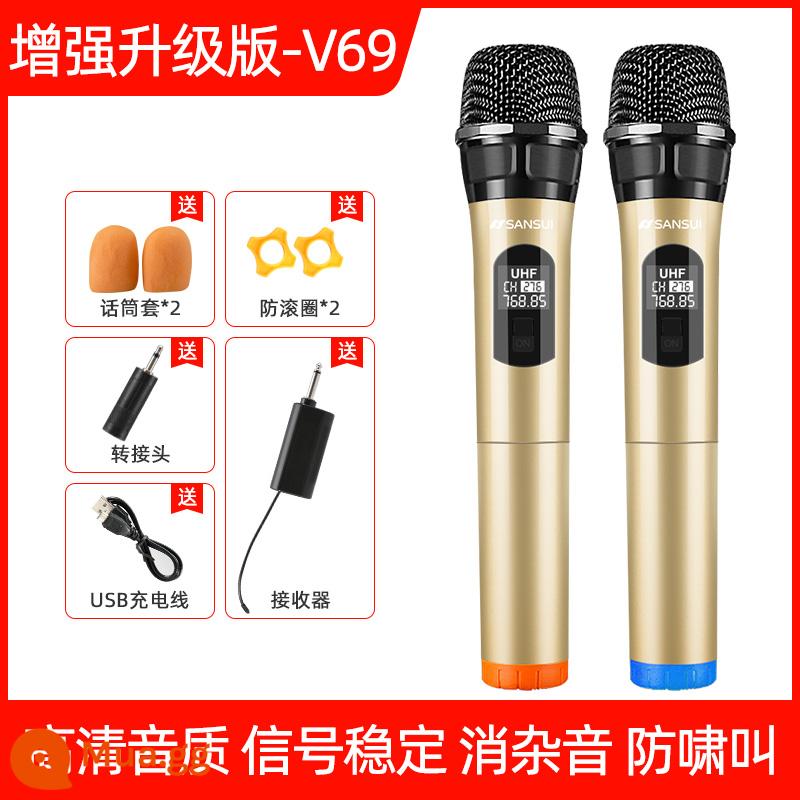 Đầu thu micro không dây đa năng FM sân khấu gia đình ngoài trời ktv micro đặc biệt giảm tiếng ồn thời lượng pin siêu dài - *Nâng cao* Phiên bản nâng cấp (micro kép) [Chất lượng âm thanh HD, tín hiệu ổn định, khử nhiễu, chống hú]