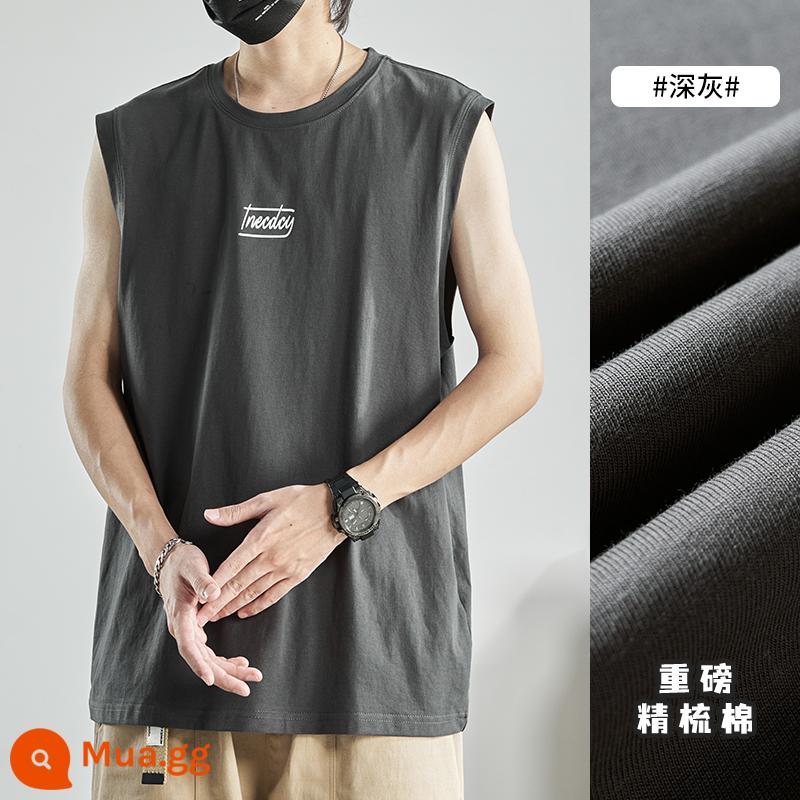 Áo thun không tay nam mùa hè bé trai hợp thời trang vest áo khoác nam cotton thuần thể thao lưới đỏ thể dục bóng rổ vest nam - Màu xám đen