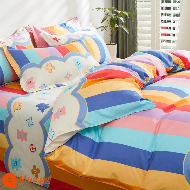 Vỏ chăn một mảnh cotton nguyên chất đơn và đôi mùa thu đông 1,5 mét ký túc xá 150x200x230 vỏ chăn dày chải 180 - Chú gấu hạnh phúc