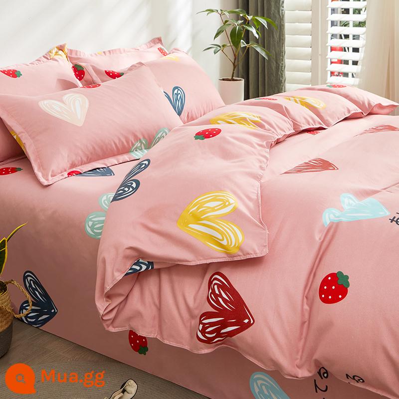 Vỏ chăn một mảnh cotton nguyên chất đơn và đôi mùa thu đông 1,5 mét ký túc xá 150x200x230 vỏ chăn dày chải 180 - tình yêu ngọt ngào màu đỏ